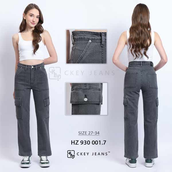 Ckey Jeans Cargo Wanita Hiigh waist