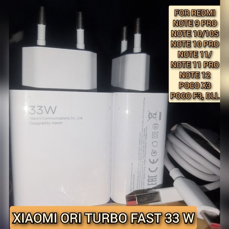 CHARGER CAS XIAOMI ORI TURBO FAST 3A 33 WATT BAWAAN REDMI NOTE 9 PRO, NOTE 10/PRO NOTE 10S, NOTE 11,