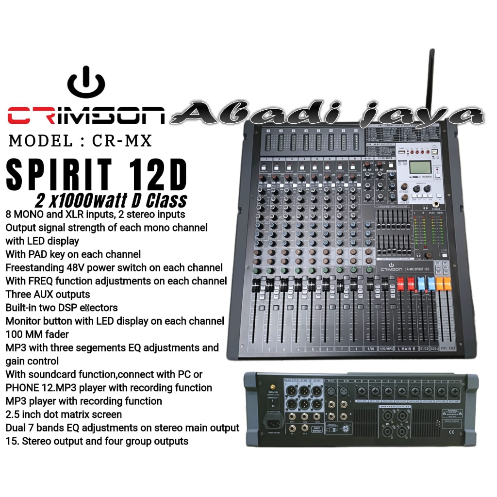 power mixer crimson cr mx spirit 12d 1000 watt x 2 2000 watt d class