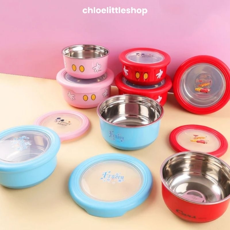 DISNEY Original Stainless Steel Round Rice Bowl Set | Mangkok Makan Anak (Set of 2) Lotso Spiderman
