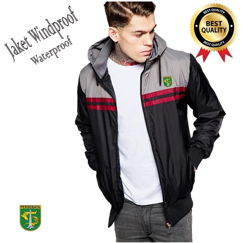 Bisa Custom Jaket Bomber Kupluk Pria Persebaya/Jaket Parasut Pria/Jaket Pria Keren/Jaket Cowok/Jaket