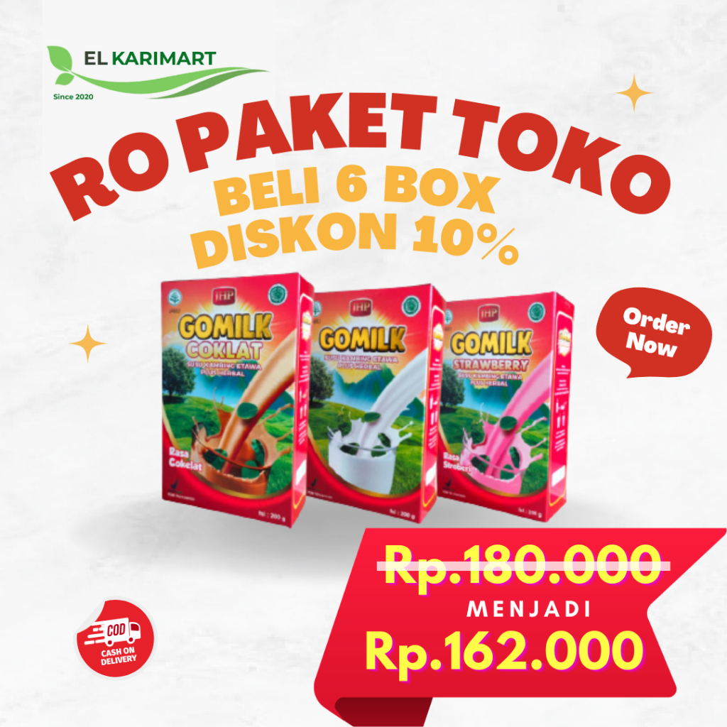 

RO PAKET TOKO! BELI 6 BOX GOMILK DISKON 10% GOMILK SUSU KAMBING ETAWA PLUS HERBAL