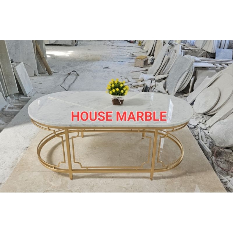 meja tamu klasik marmer carara oval 120x60