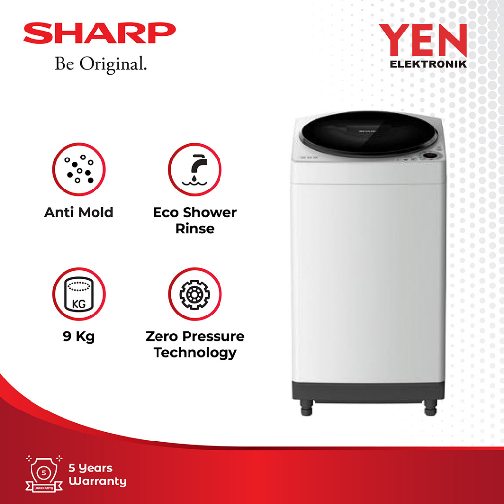 Sharp Mesin Cuci 1 Tabung ES-M909T-GG White 9Kg