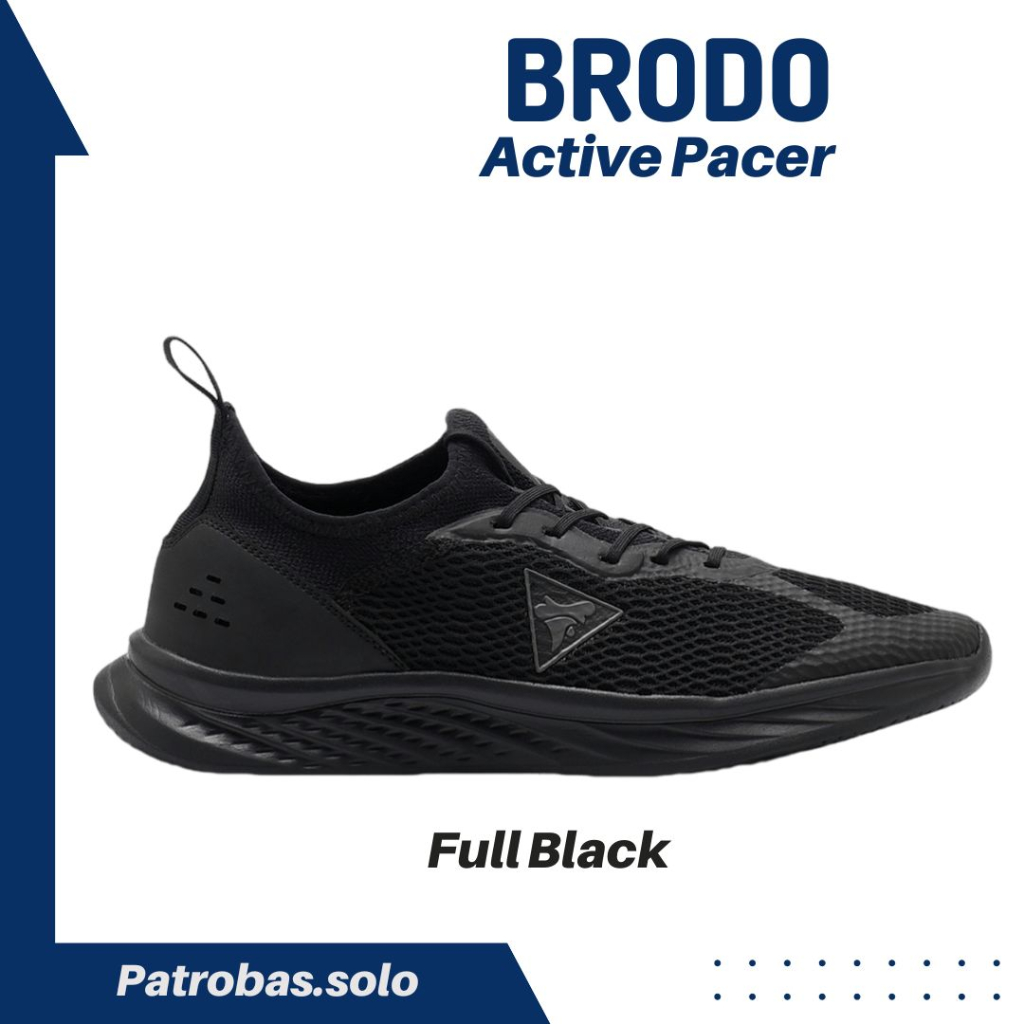 BRODO Active Pacer Full Black Original Sepatu Sneakers Sport Hitam Polos