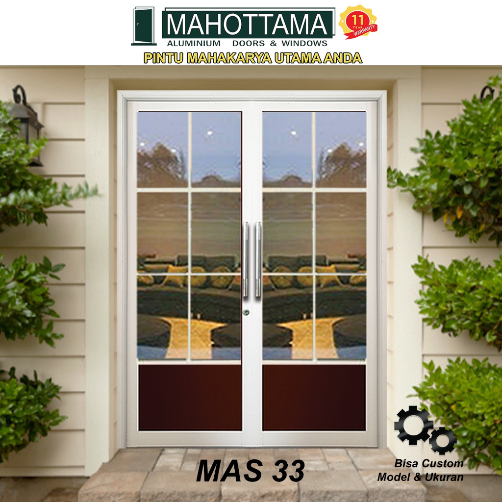 MAHOTTAMA - Pintu Rumah Kamar Tidur Kamar Mandi Kaca Aluminium 174 x 215cm Utama 1 Set Kunci Handle 