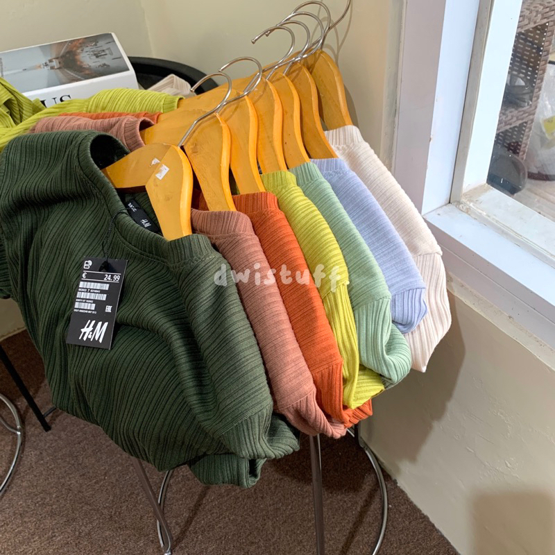 dwistuff Basic Tee Kaos Lengan Panjang Polos Stripe Waffle Rib