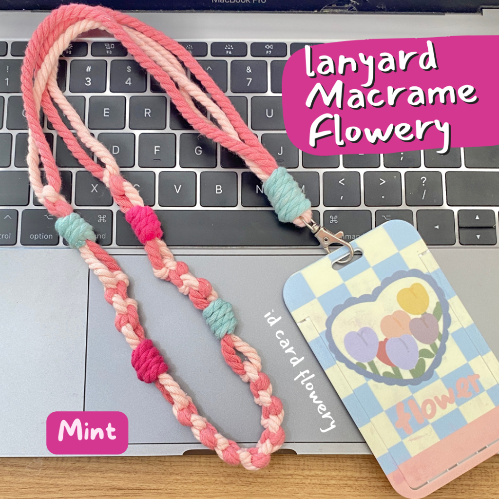 JOY.CO Lanyard ID CARD Holder Name Tag Leather Macrame Flowery/ Id Card/ Name tag macrame/Lanyard Po