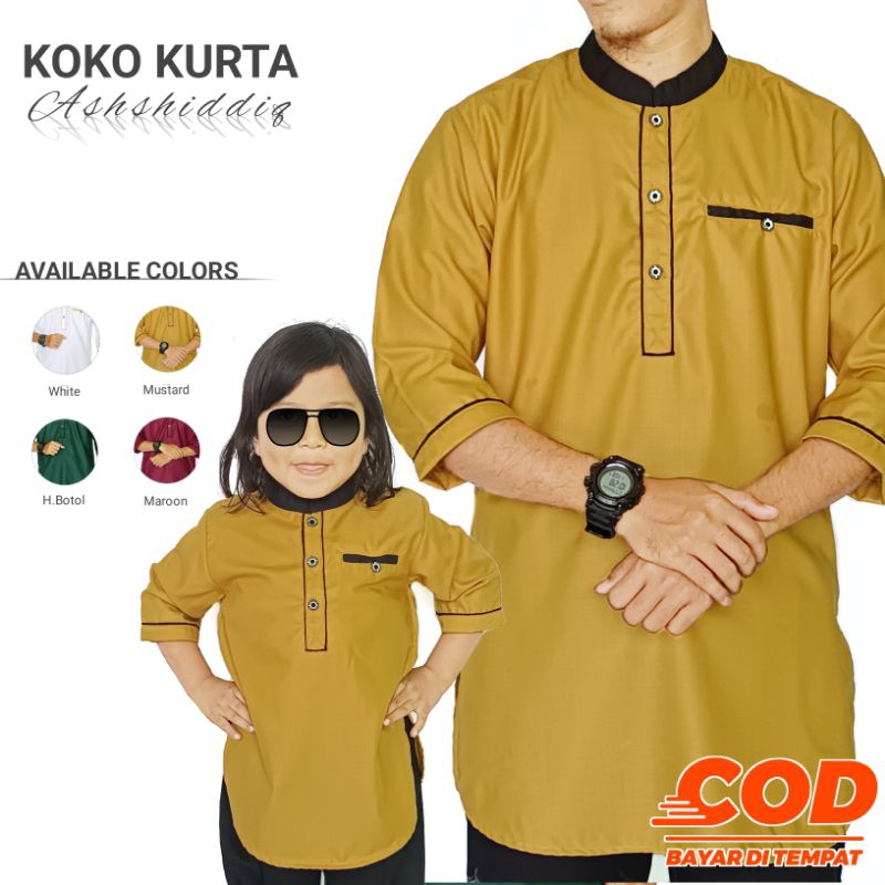 Baju Koko Kurta Pria Couple Ayah dan Anak laki laki Lengan 3/4 Bahan Toyobo Royal Mix warna putih mu