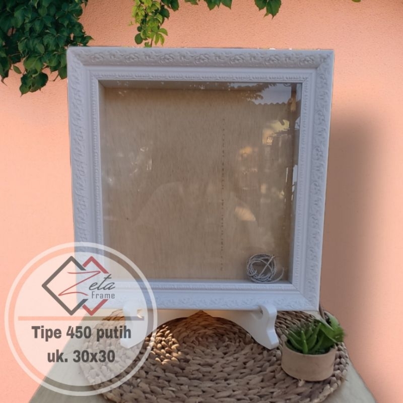 Tipe 450 putih uk. 30x30 - Pigura mahar ukir putih - frame mahar ukir