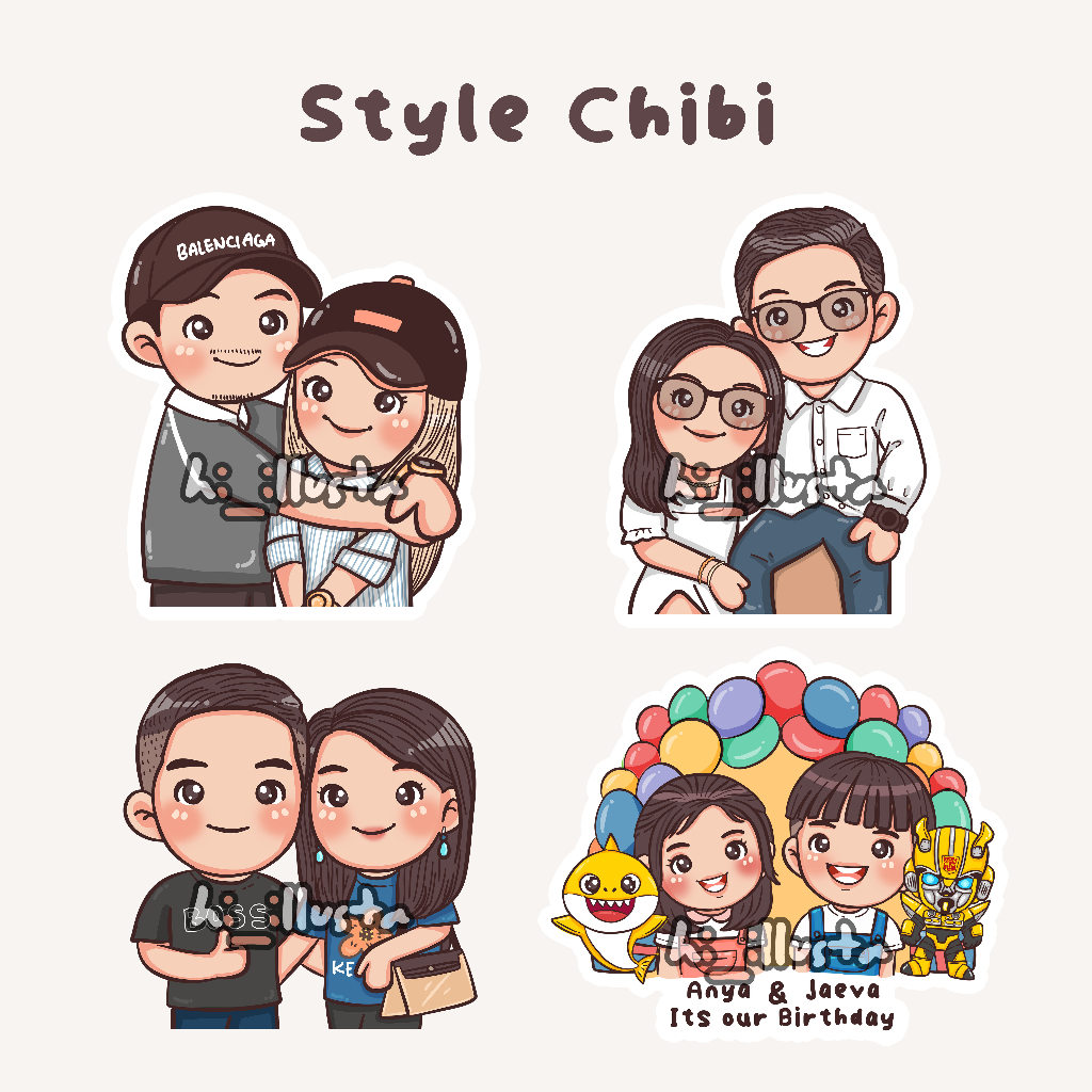 ilustrasi digital  TIPE CHIBI / ilustrasi wajah / ilustrasi murah/ kartun wajah / vektor / edit foto
