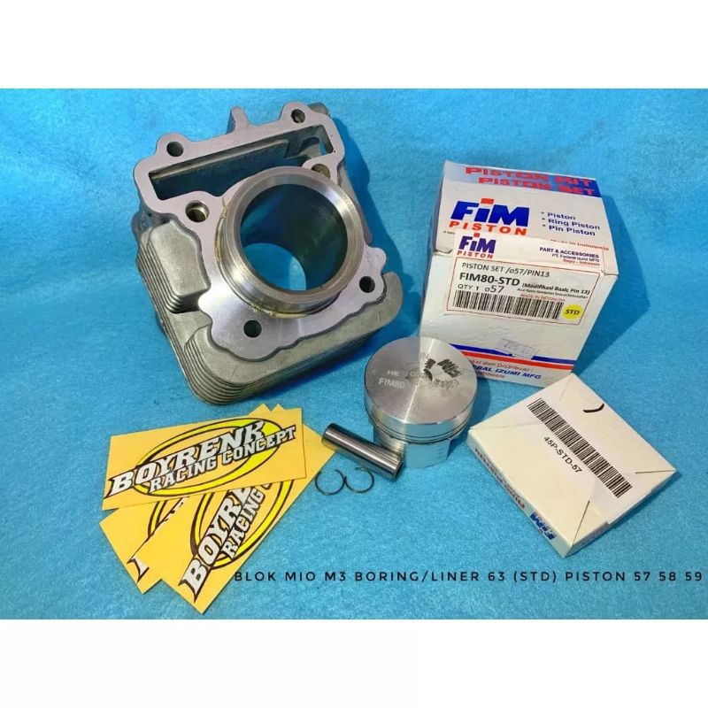 CYLINDER BLOK MIO M3 MIO 125 2PH BORE UP PISTON 57 58 59 FIM-BOYRENK