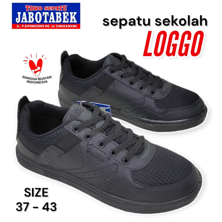 SEPATU SEKOLAH TALI LOGGO HITAM POLOS SIZE 37 38 39 40 41 42 43 ANAK COWOK CEWEK UNISEX / SEPATU SEK