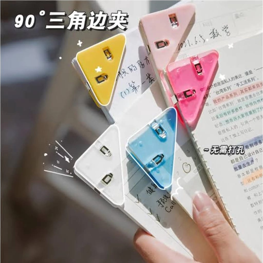 

(Joyfuul shop) Paper Clip Segitiga Warna-Warni Klip Sudut Penjepit Buku Akrilik Penjepit Kertas Binder Plastik Clips Book & Paper Corner