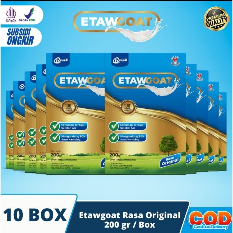 

10 BOX ETAWGOAT SUSU KAMBING ETAWA BUBUK ORIGINAL BERKUALITAS ATASI NYERI TULANG SENDI LUTUT PINGGANG ASAM URAT SESAK NAFAS ASMA BATUK MENAHUN PARU-PARU
