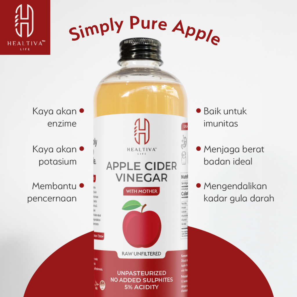 

Ay00! HEALTIVA Cuka Apel Organik 500ml / Apple Cider Vinegar With The Mother Cuka Sari Apel Murni
