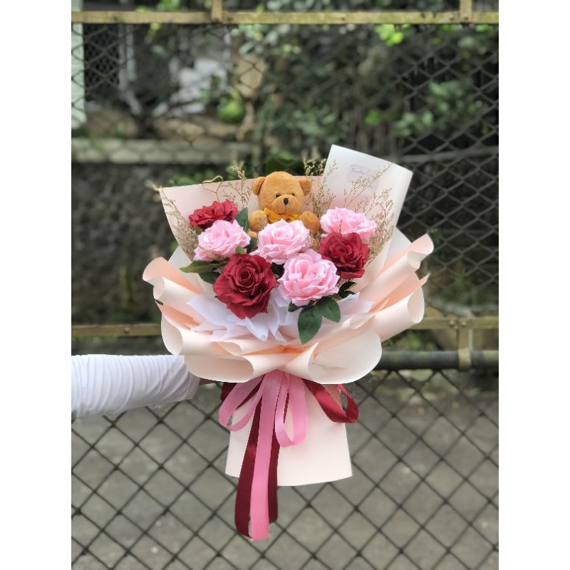 

Bouquet rose premium mix Teddy bear wisuda/hadiah
