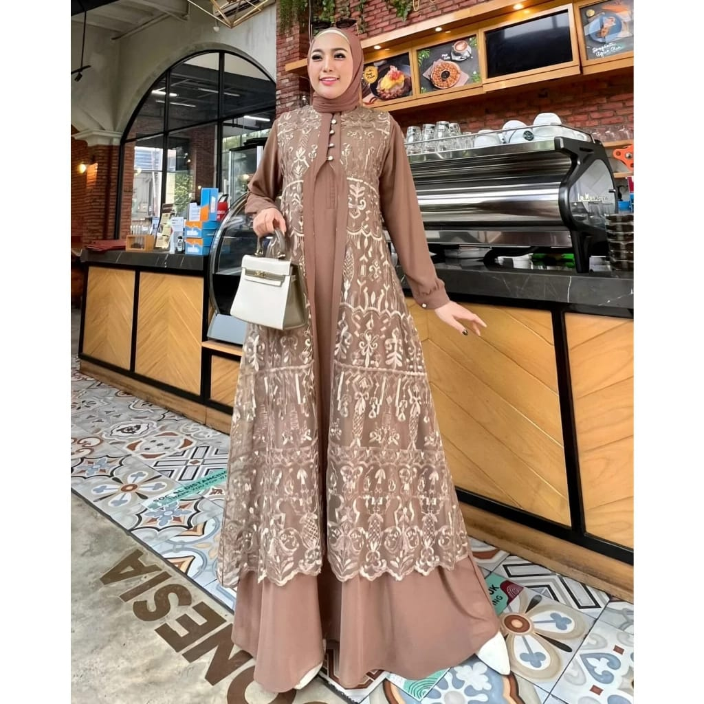 Gamis brokat kondangan mewah wanita terbaru 2025 dewasa kekinian/dress lebaran 2025 viral/baju pesta