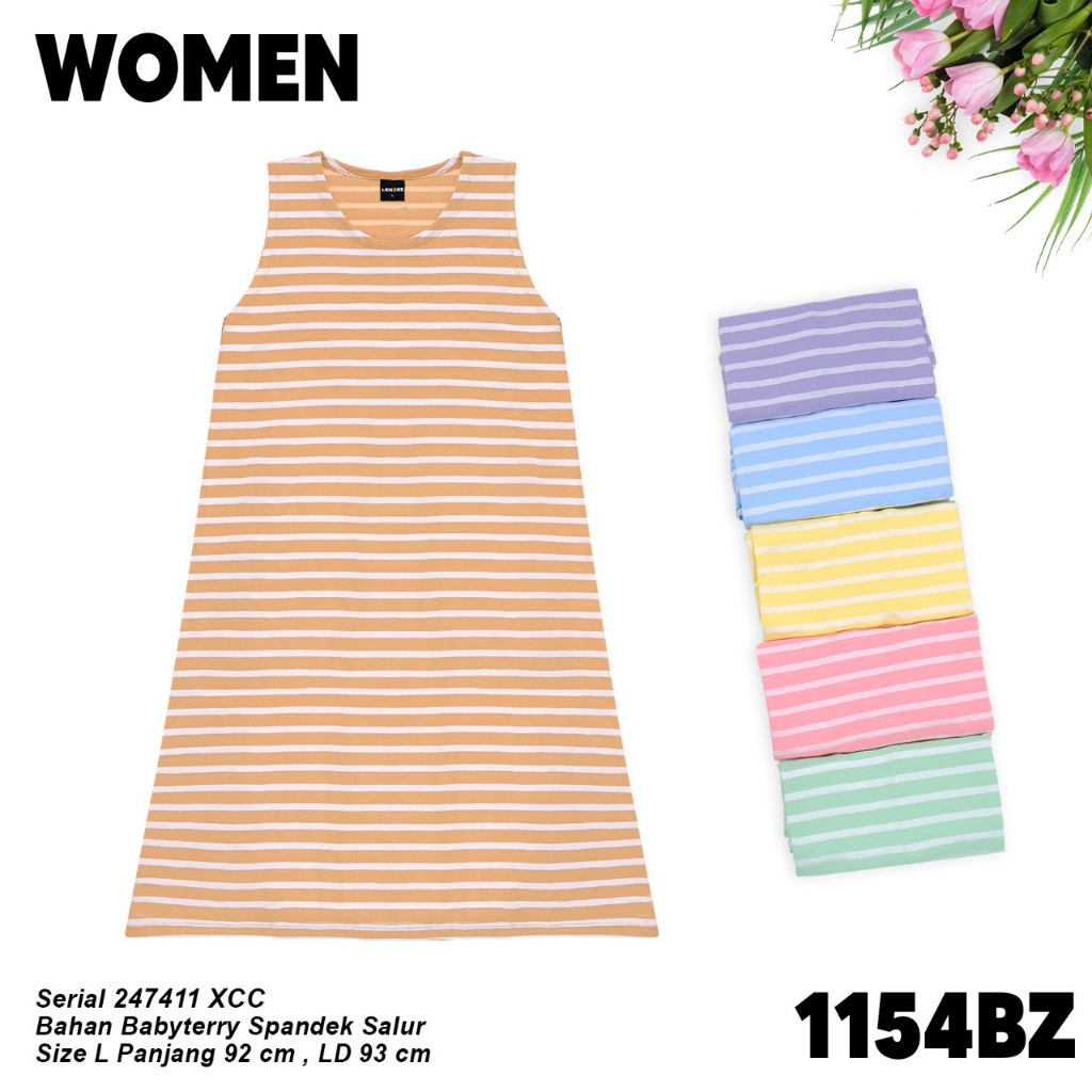 LEMONE BabyTerry Spandek Size  L 1154BZ Yukensi Mini Dress Daster santai Babydoll salur garis warna 