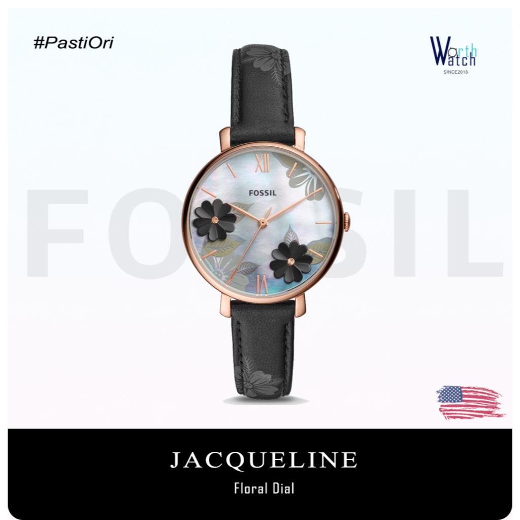 [PROMO] Jam Tangan Wanita Minimalis Mewah Tahan Air Floral Dial Black Leather Strap 36mm