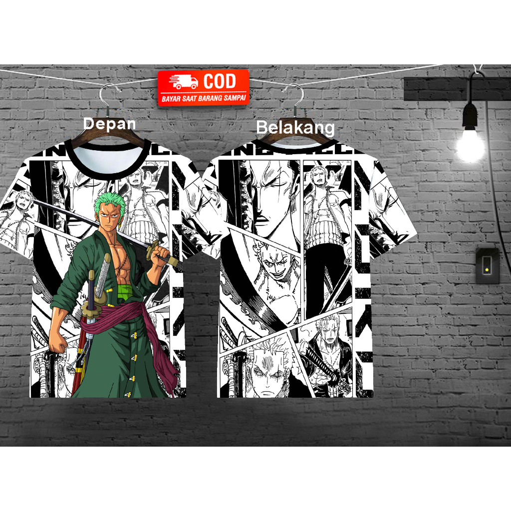 Kaos Distro Cowok Motif Zoro Depan Belakang ada Sablon Untuk Pria Dewasa