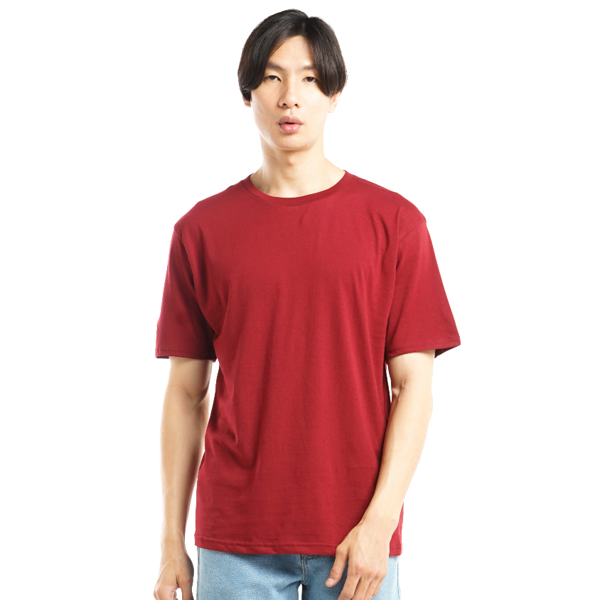 Kaos Polos Pria Merah Maroon Lengan Pendek Katun Combed 30s - Baju Kaos Polos Unisex Merah Maroon