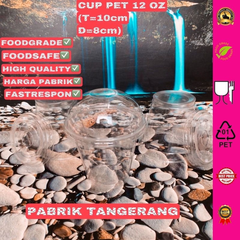 MIN 50PCS Cup PET 12oz Tebal + Cup Gelas Pet 12oz + Cup 12oz + Cup PET TANPA TUTUP