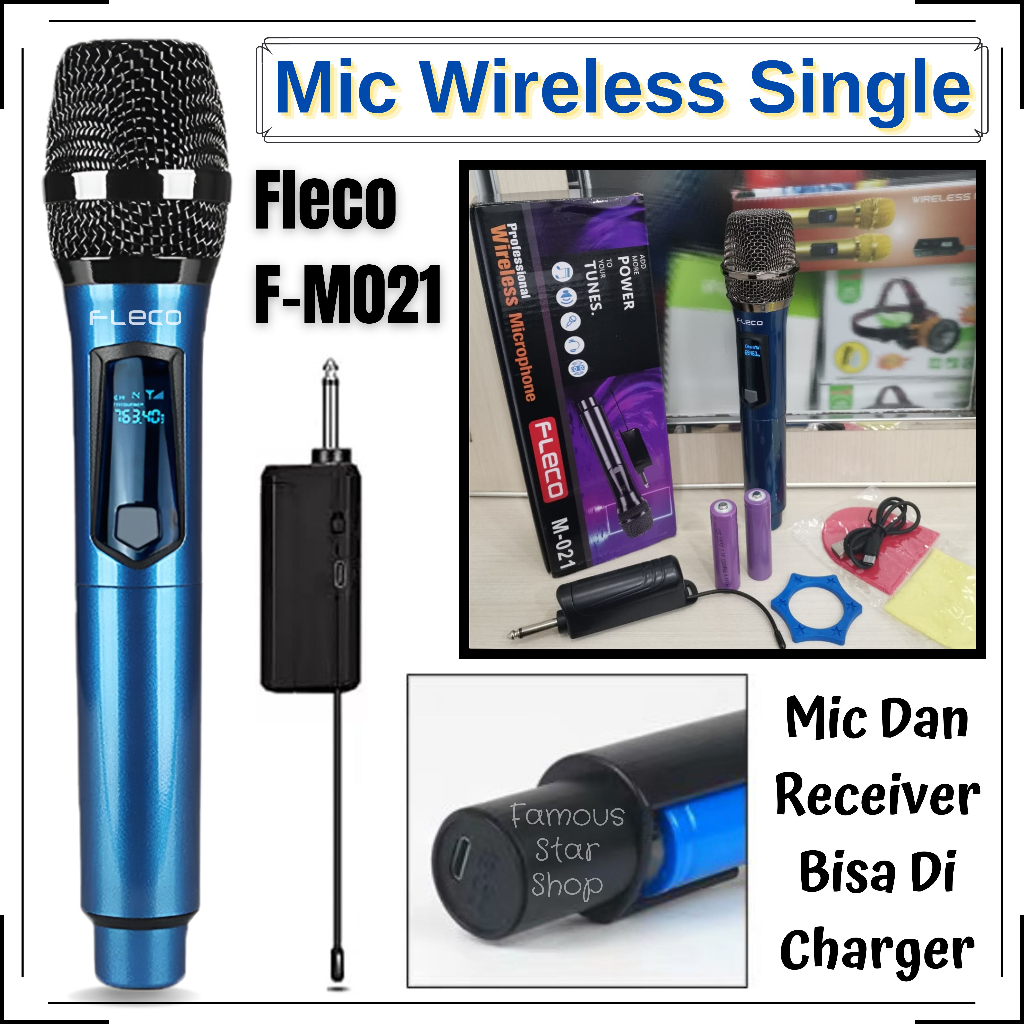 Mic Wireless UHF (Wireless) Bisa Dicharger Profesional Microphone digital Batrei dapat di Charger Fl