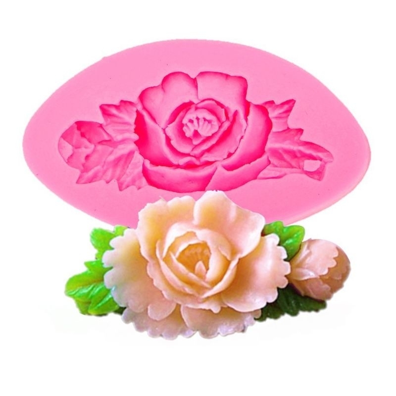 indomada cetakan silikon kuntum mawar rose daun puding fondant resin lilin coklat clay gipsum