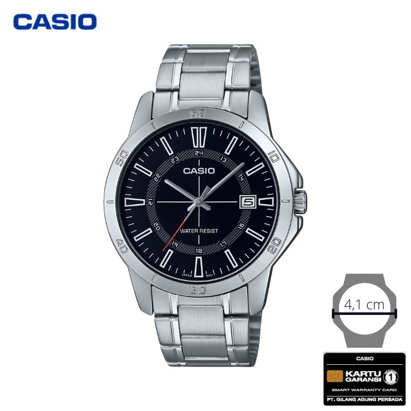 JAM TANGAN PRIA CASIO MTP-V004D-1C ORIGINAL - MTP V004D 1CDR SILVER HITAM