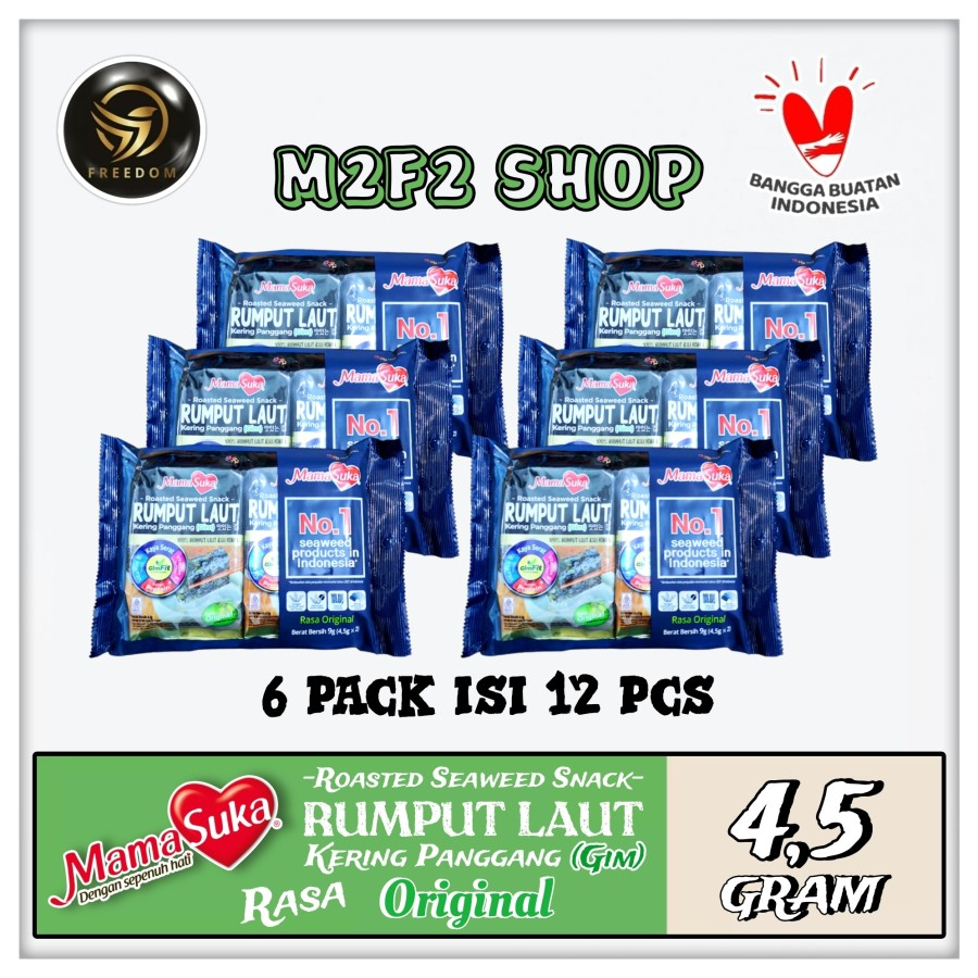 

MamaSuka Snack Rumput Laut Panggang Rasa Original - 4,5 gr (Kemasan 6 Pack)