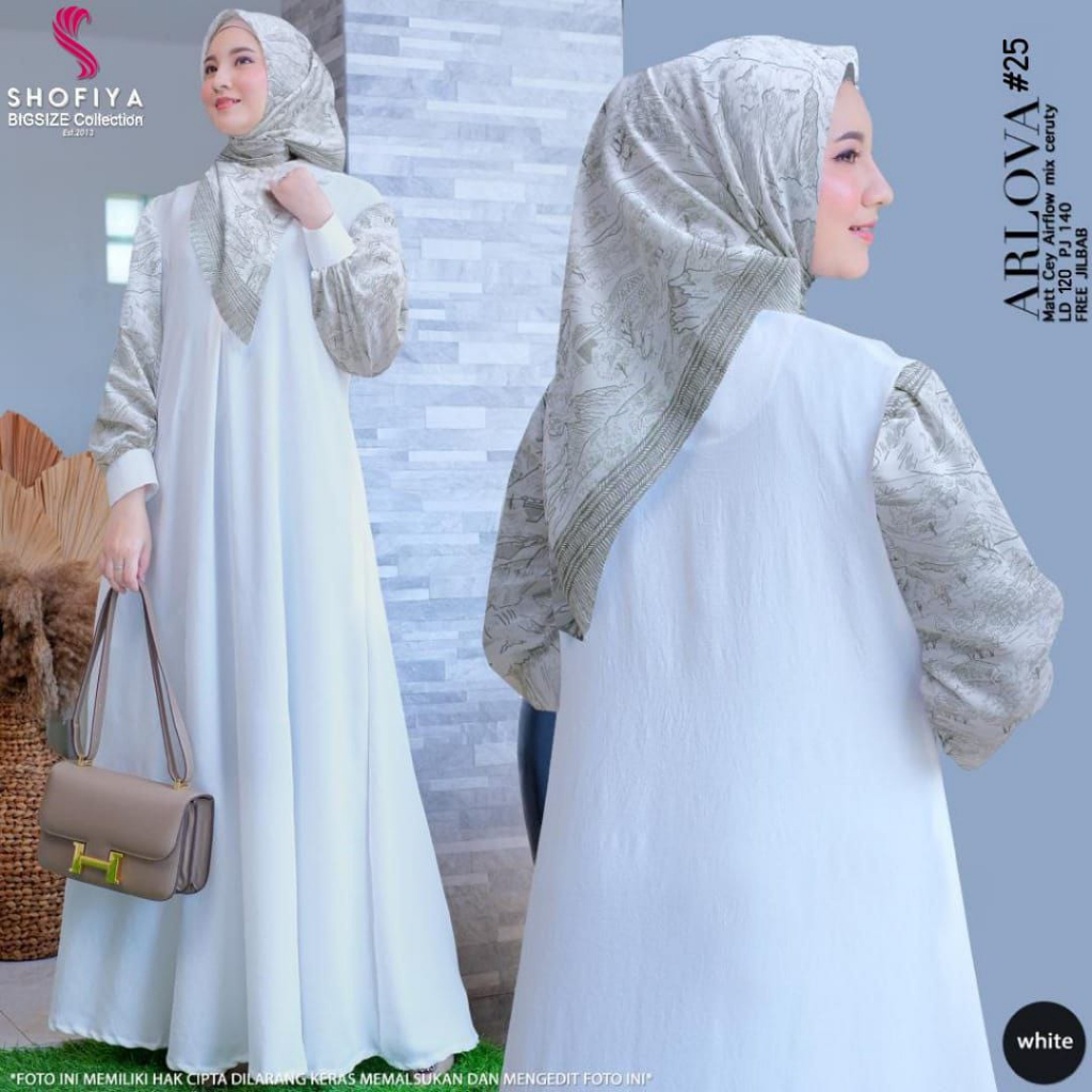 arlova25-whit dress jumbo ld 120 pakaian baju gamis syari gaun long dres longdress maxi maxy xxl one