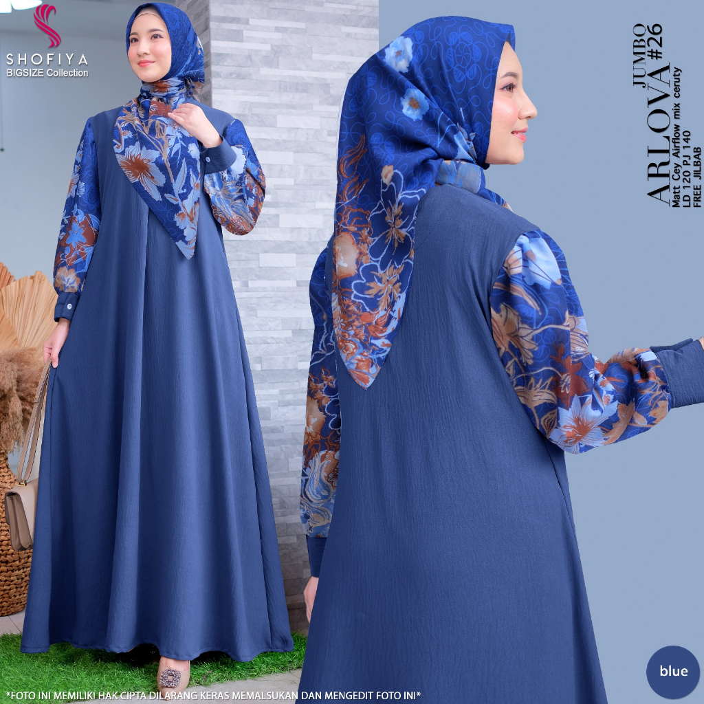 arlova26-blue dress jumbo ld 120 pakaian baju gamis syari gaun long dres longdress maxi maxy xxl one