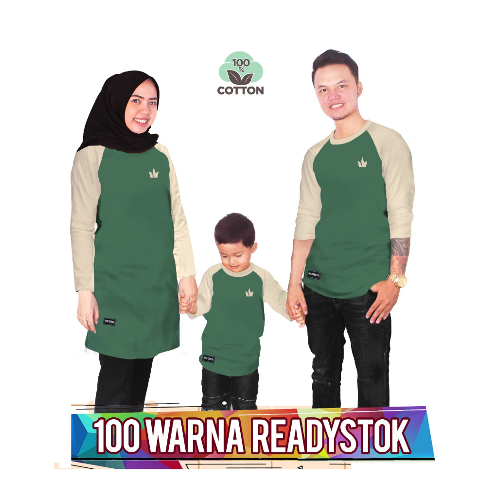 RAGLAN DUSTY GREEN CREAM Baju Kaos Keluarga couple anak laki laki perempuan ibu ayah ada ukuran jumb