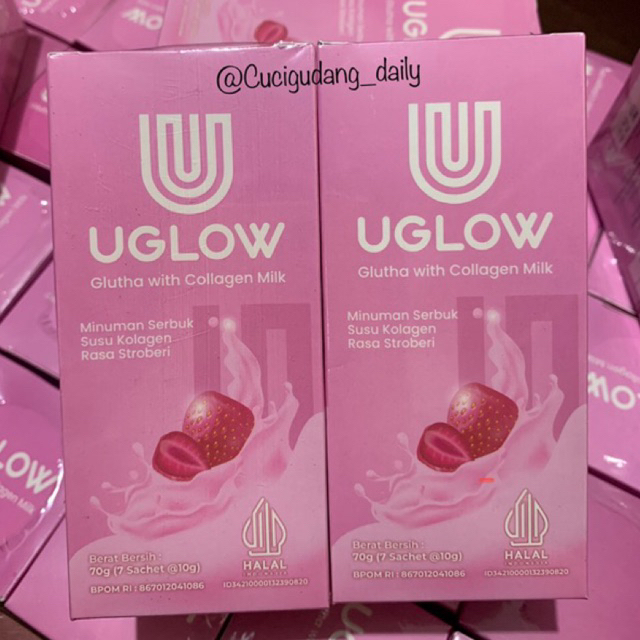 U GLOW MINUMAN SEBUK COLLANGEN PEMUTIH KULIT HARGA 1 BOX 10 SACHET 100% ORIGINAL