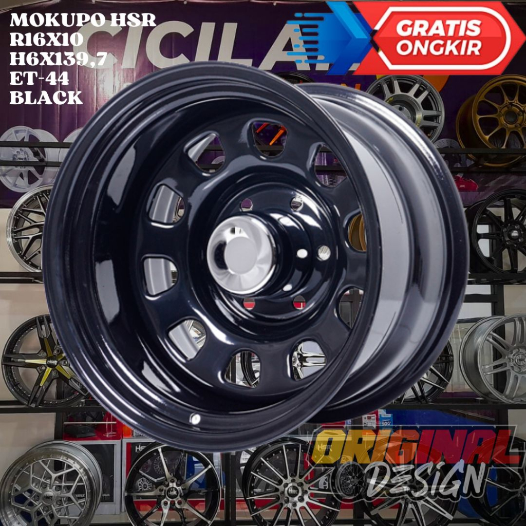 Velg Mobil Ring 16 STEEL HSR MOKUPO R16 LEBAR 10 BAUT 6 ET-44 BLACK