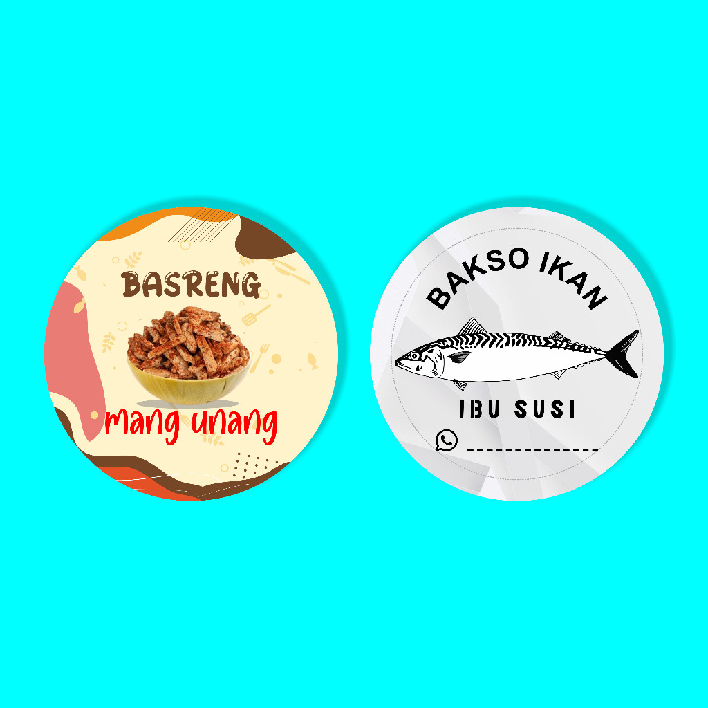 

Stiker logo Makanan custom Free Desain Free Cutting Bulat ukuran 3 x 3