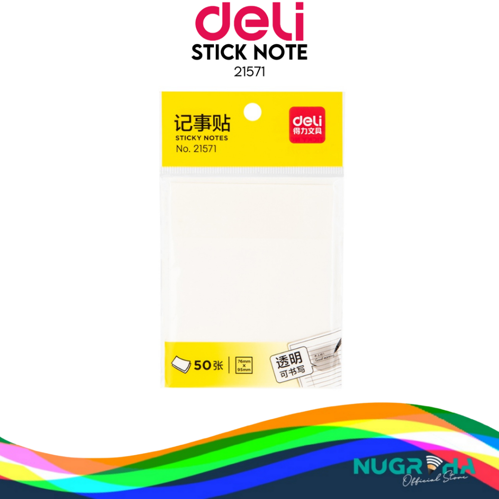 

Deli Semitransparent Sticky Notes / Memo Tempel Semi Transparan 21571 - 76 x 95 mm