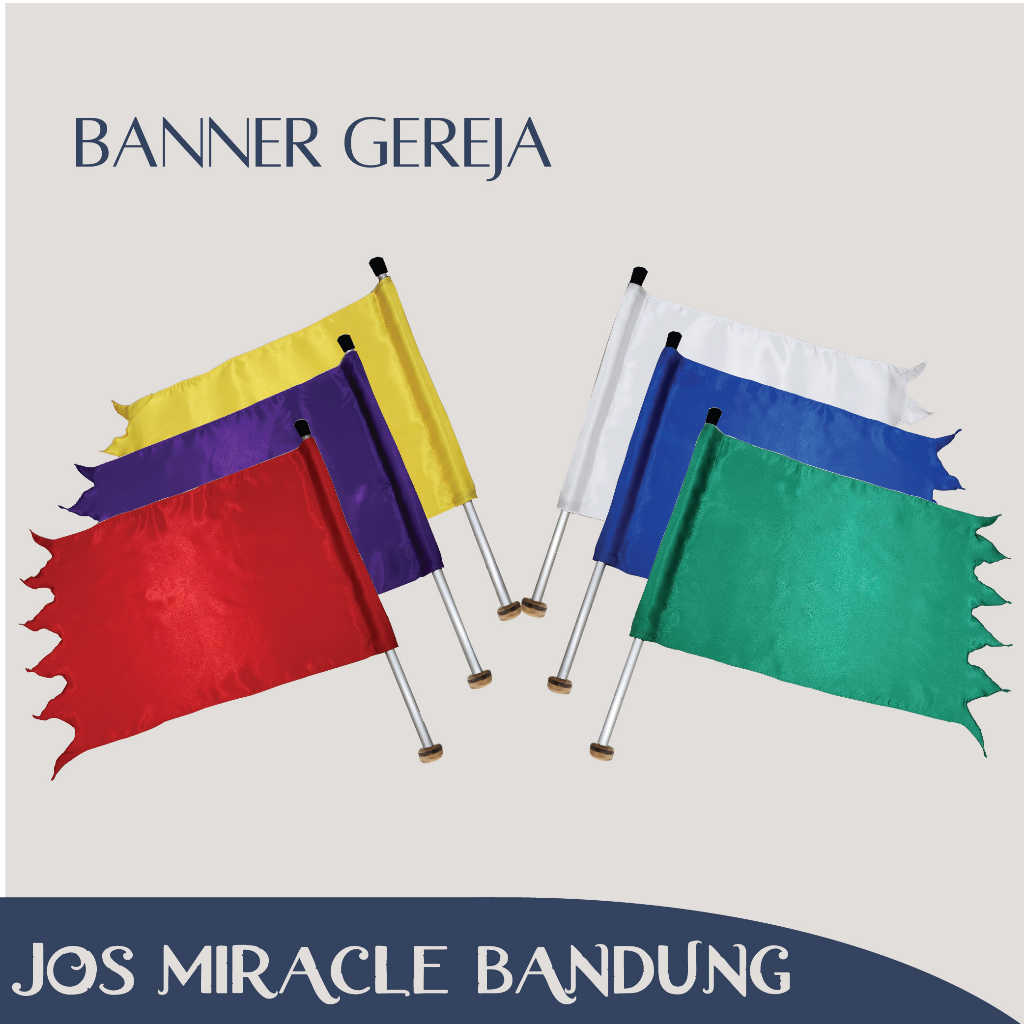 Gereja - New Flag Banner ( Satu Pasang ) Set - Bandul Kayu- Satin - Miracle - JMB