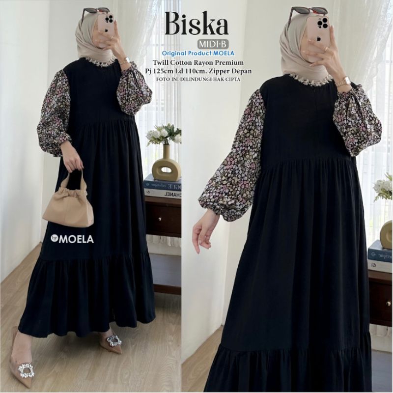 BISKA MIDI DRESS BAHAN TWILL COTTON RAYON PREMIUM BY MOELA