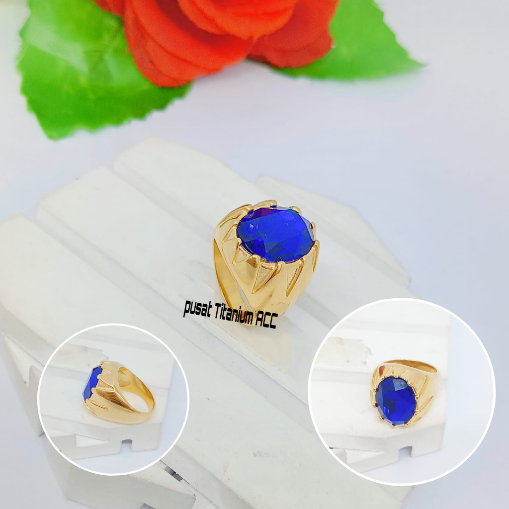 CINCIN PRIA TITANIUM BATU OVAL RING MOTIF GERIGI COLLOR ANTI KARAT ANTI LUNTUR (COD)