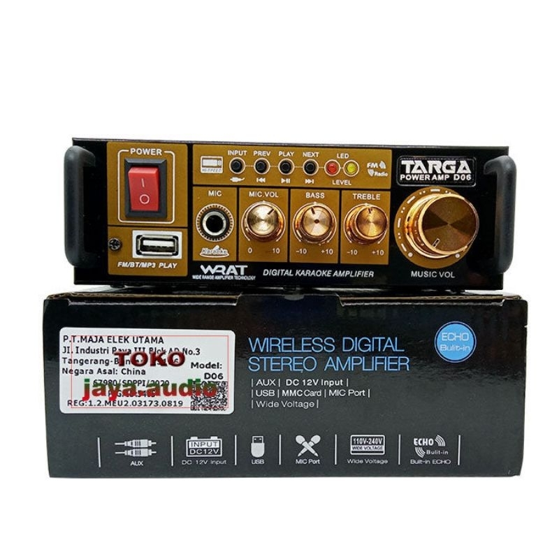 AMPLIFIER AMPLY MINI KARAOKE TARGA TR D06 TRD D 06 TRD06 USB BLUETOOTH MP3 PLAYER SUPPORT INPUT EQUA