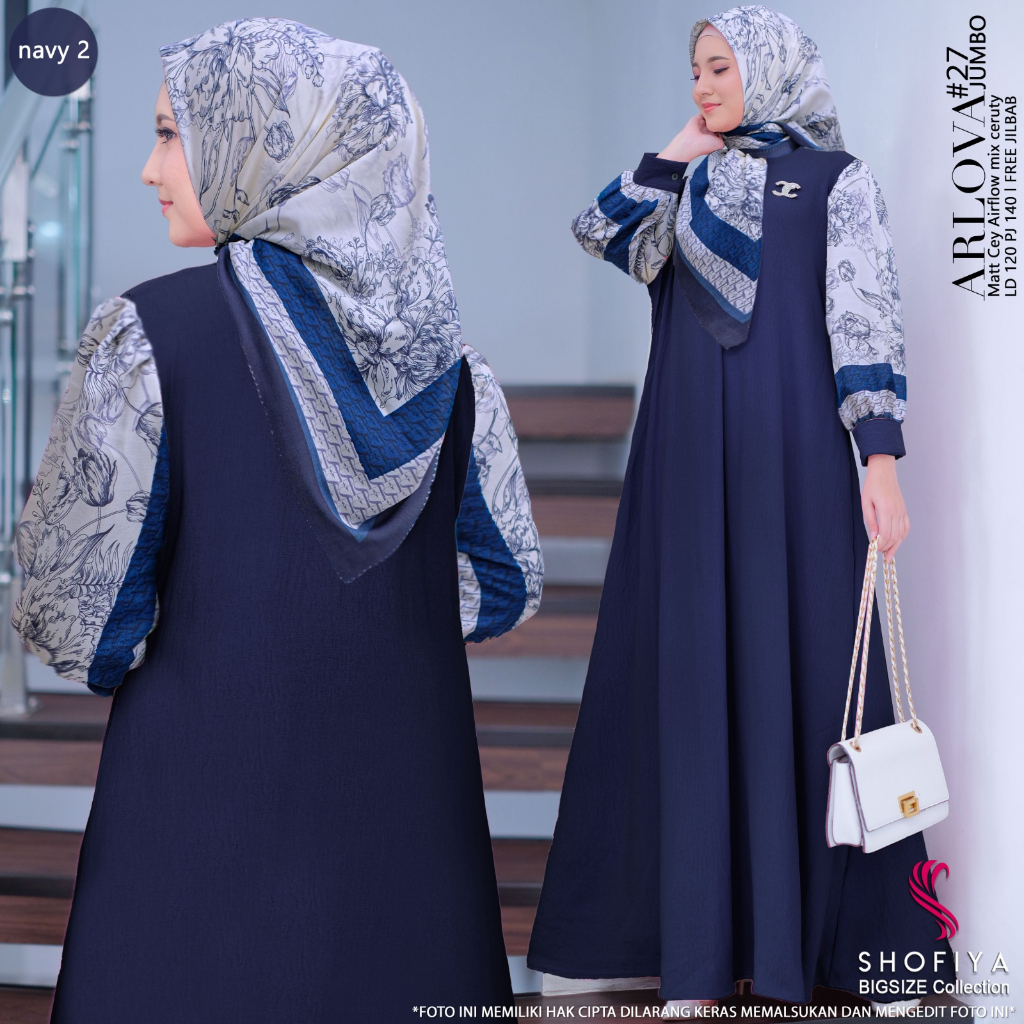 arlova27-navy dress jumbo ld 120 pakaian baju gamis syari gaun long dres longdress maxi maxy xxl one