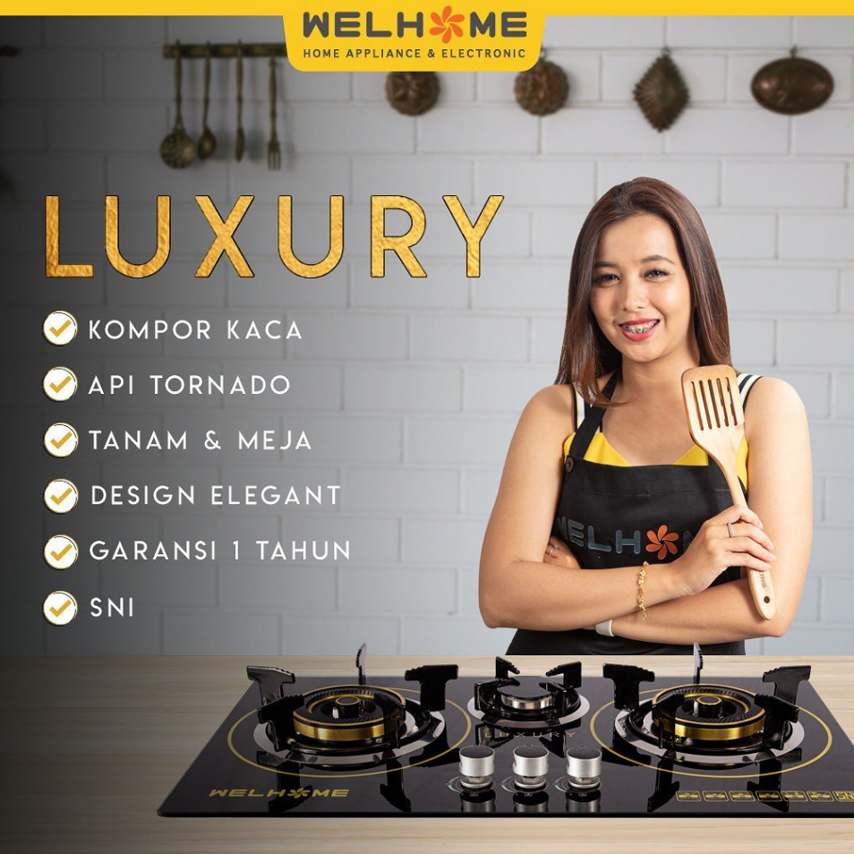 Welhome Kompor Tanam 3 Tungku Kaca Luxury Kompor 2 in 1 ( Meja & Tanam ) Garansi 1 Tahun