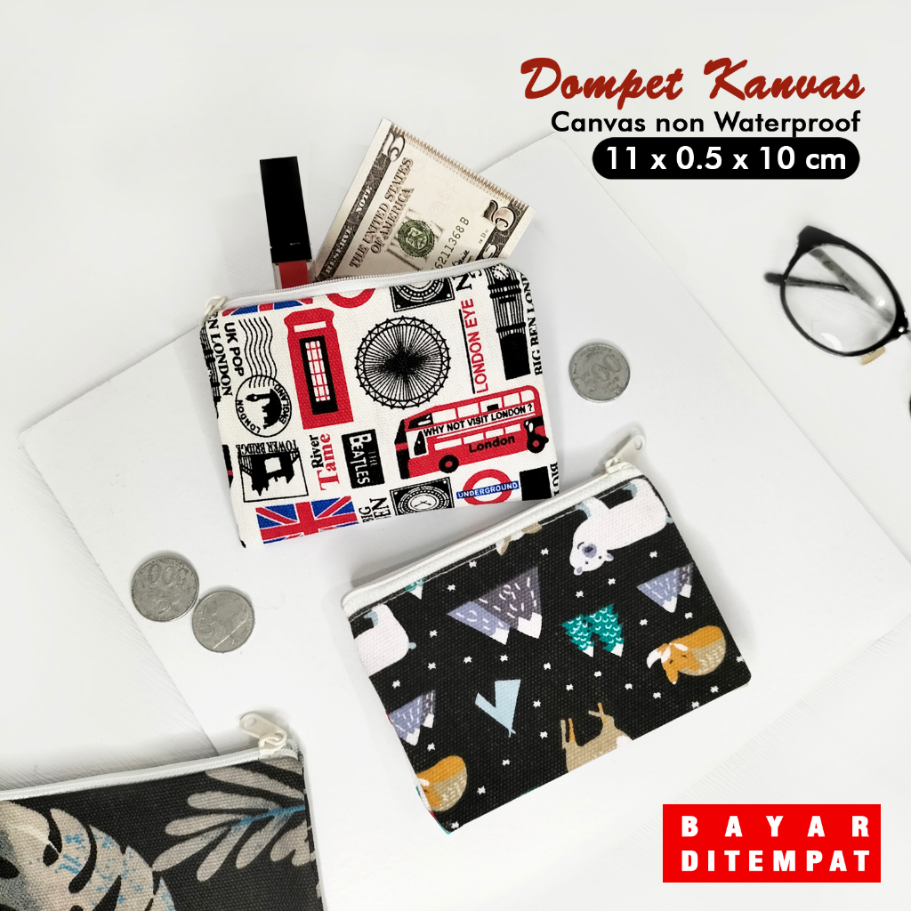 Dompet wanita mini dompet kain canvas tempat koin dan kartu dompet pouch pembalut
