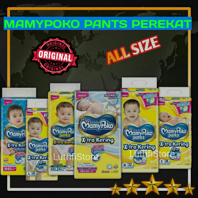 Pampers Pempers Mamypoko Pants Xtra Kering Popok Bayi Mamypoko New Born NBS44 Perekat All size S M L