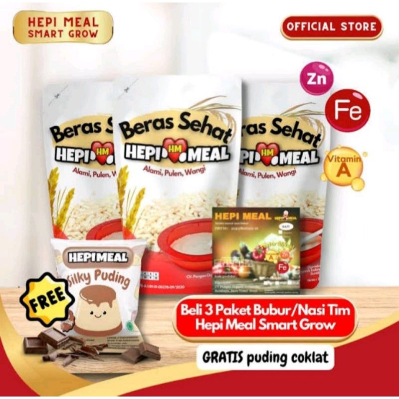 Hepi Meal Smart Grow Bubur / Nasi Tim x3 Gratis Puding Coklat