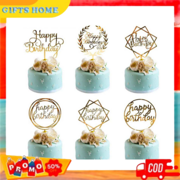 

Cake topper akrilik happy birthday warna gold hiasan kue ulang tahun