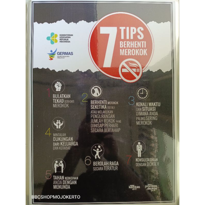 (180) POSTER KESEHATAN 7 TIPS BERHENTI MEROKOK