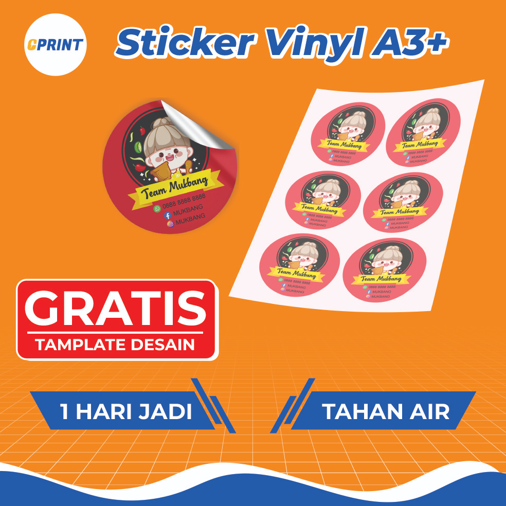 Cetak Stiker Vinyl A3+ / Kiss cut / LEMBARAN CUSTOM